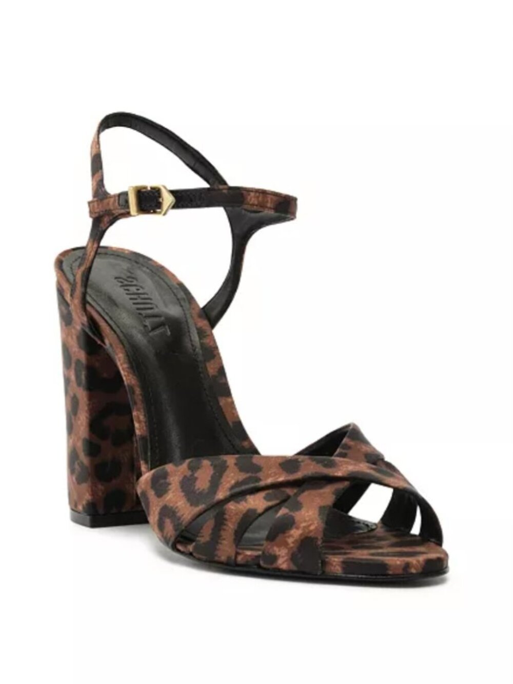 Schutz Wild Satin Animal Print Keefa Block Sandal Heel - Picture 11 of 11